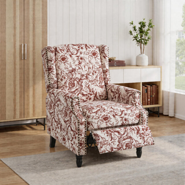 Ameiah 74 cm W Upholstered Wing Back Manual Push Back Recliner with Naihead Trims