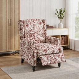 Ameiah 74 cm W Upholstered Wing Back Manual Push Back Recliner with Naihead Trims
