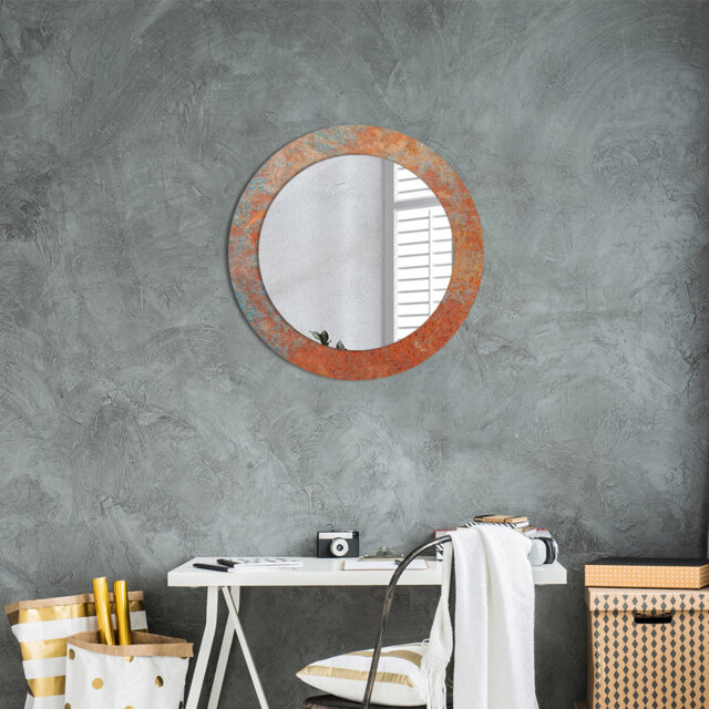 Huldar Round Glass Framed Wall Mounted Accent Mirror in Grey/Orange