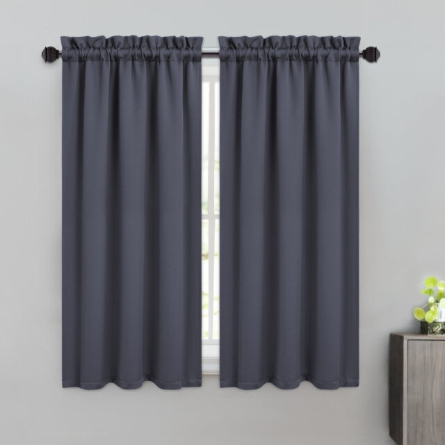 "Blackout Valance Kitchen Curtain – Short Thermal Room Darkening Rod Pocket Cafe Curtain, Noise Reducing & Light Blocking – Easy Care –26""*45""*2"