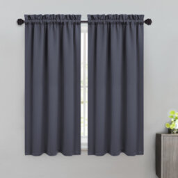 "Blackout Valance Kitchen Curtain – Short Thermal Room Darkening Rod Pocket Cafe Curtain, Noise Reducing & Light Blocking – Easy Care –26""*45""*2"