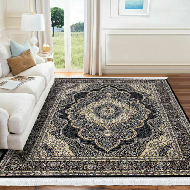 Modern Area Rug Oriental Style Rugs Bedroom Living Room Traditional Carpet Mats**Black