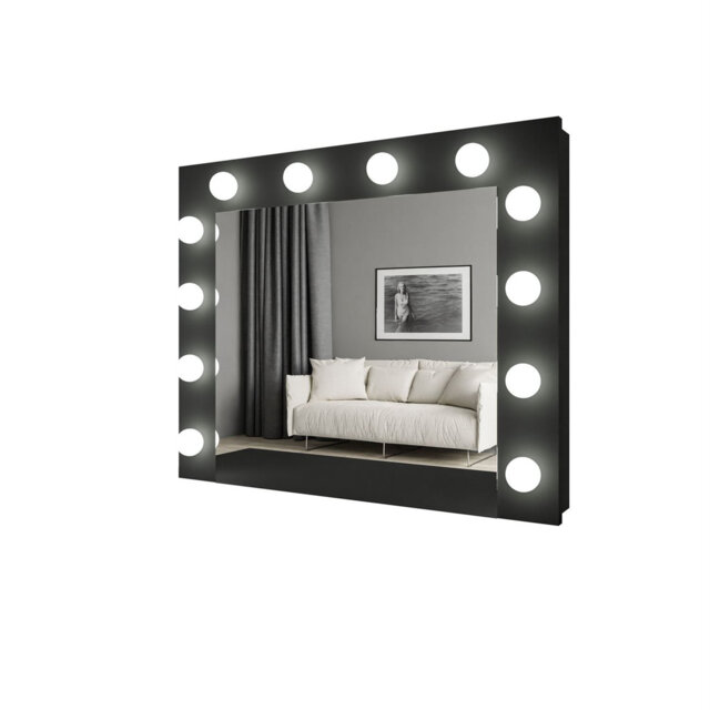 Melleta Lighted Wood Framed Wall Mounted Makeup / Shaving Mirror in Black