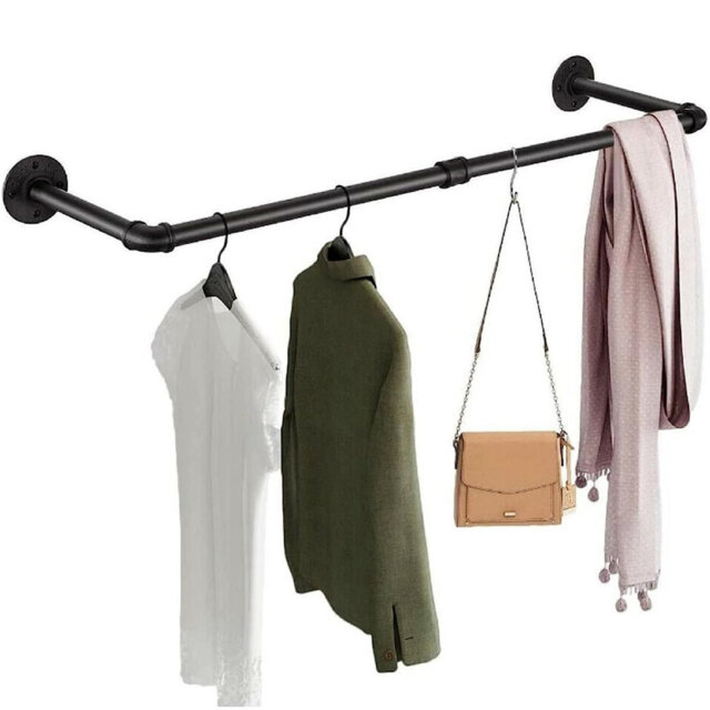 Wall Mounted Industrial Pipe Clothes Rail, Vintage Garment Bar, Heavy Duty Towel Rack