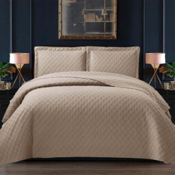 Bedspread Diamond Check Embossed Set with Pillow Shams, Textured All-Season Comfort, Single, Double, King & Super King