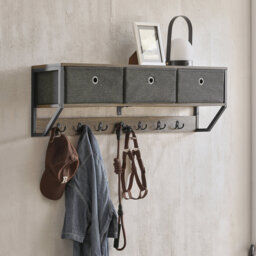 Ghazi 7 - Hook Wall Mounted Coat Rack with Storage in Brown/Gray