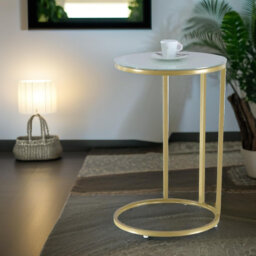 Round C Shaped Side Table with Metal Legs, End Sofa Tables, Living Room Furniture