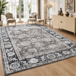 Traditional Damask Cashmere-Feel Area Rug & Runner, Non-Slip Washable Living Room Carpet