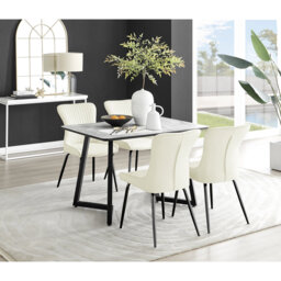 White & Grey Marble Effect Melamine Dining Table and Chairs - 4 Luxury Velvet Dining Chairs