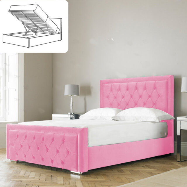 Aura Averian Upholstered Ottoman Storage Bed - Plush Velvet Gas Lift Bed Frame with Headboard