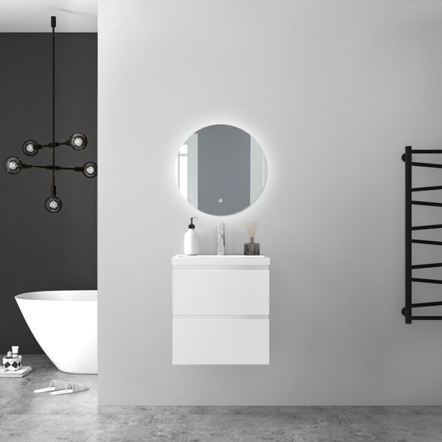 Round LED Bathroom Mirror with Light Adjustable Brightness,Anti-fog,Memory Function