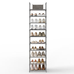 10-Tier Metal Shoe Storage Shelf, Stackable Shoe Organiser, for Entryway, Grey