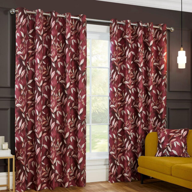 Madrid Blackout Ready Made Leaves Eyelet Curtains