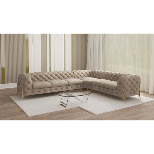 Chesterfield Corner Sofa L-Shape  with Gold Metal Legs