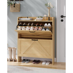 Narrow Shoe Cabinet with 2 Turnover Drawers – Space-Saving Hidden Shoe Storage Organizer for Entryway, Hallway, Bedroom – Adjustable Shelves, Enclosed