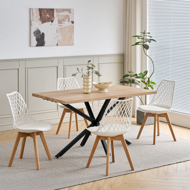 Dining Chairs - Nordic Style Dining Chair - Mesh Backrest - Solid Wood Legs