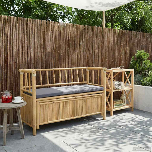 Garden Storage Bench Natural Bamboo Outdoor Seating Modern Furniture