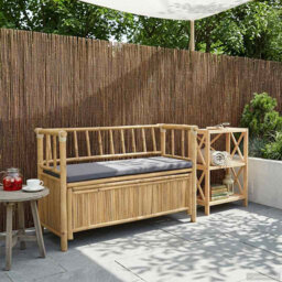Garden Storage Bench Natural Bamboo Outdoor Seating Modern Furniture