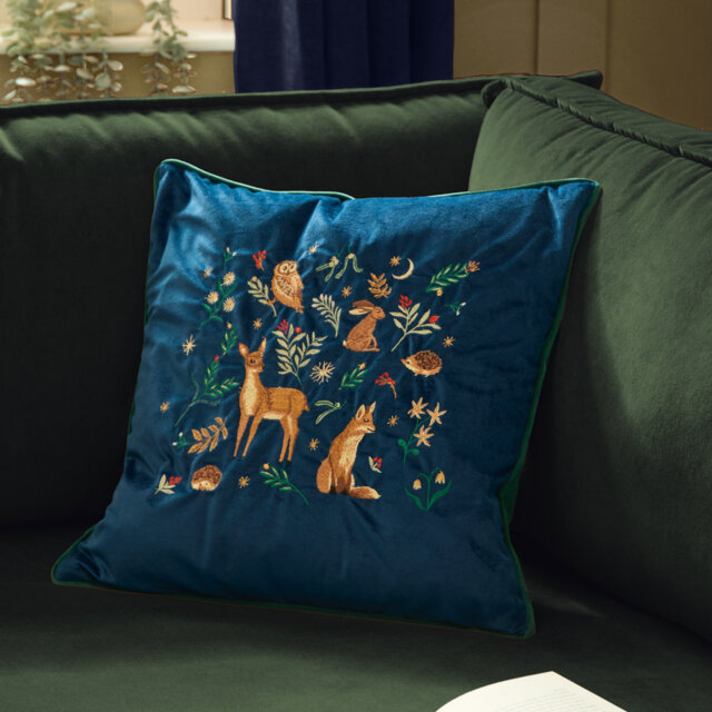 Berry Woods Embroidered Velvet Cushion Cover
