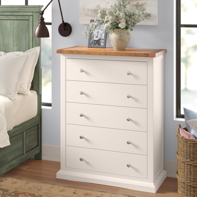 Galen 5 Drawer 90Cm W Solid Wood Chest of Drawer