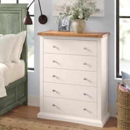 Galen 5 Drawer 90Cm W Solid Wood Chest of Drawer
