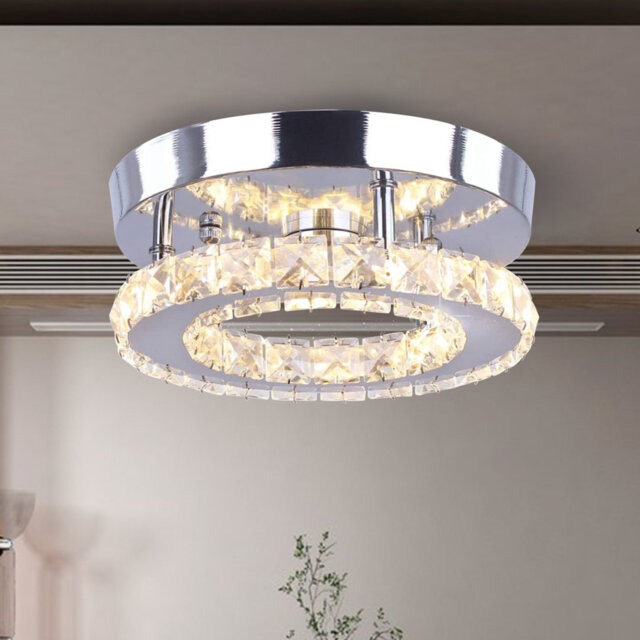 Flush Mount LED Ceiling Light Fixture, Crystal Ceiling Lamp,16cm Modern LED Chandelier for Living Room, Kitchen, Bedroom, Dining Room (Round)