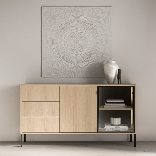 Barnee 2-Door Sideboard with Drawers and Lighting 160 cm, Lindberg Oak