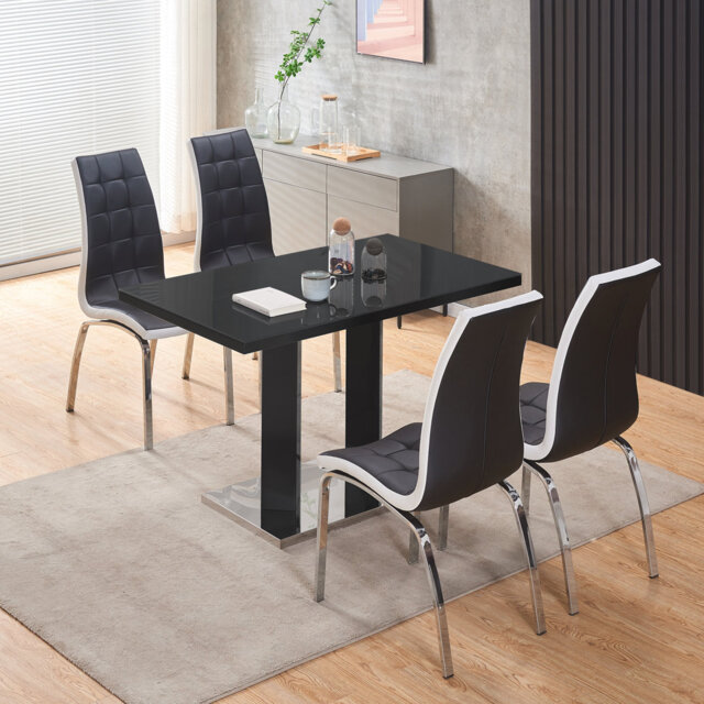 Rectangle Dining Table Set 4 Faux Leather Chairs