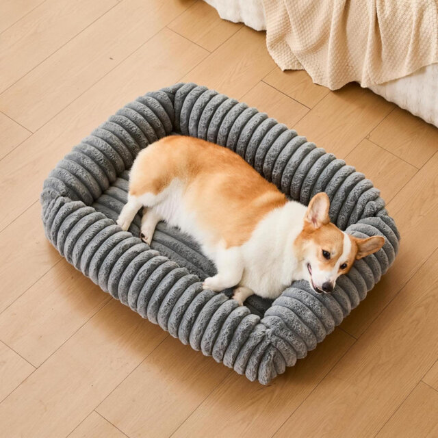 Dog Bed For Medium Large Dogs, Super Soft Rectangle Washable Dog Beds, Warming Furry Pet Bed With Removable Zipper Cover, Grey, 25 X 21 X 8Inch