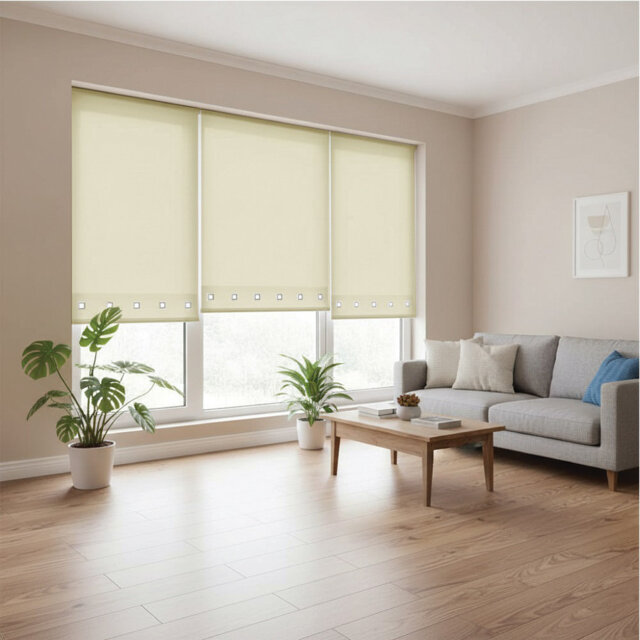 Semi Sheer Daylight Roller Blind with Chrome Eyelet Detail