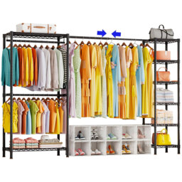 Extendable Clothes Rails, Heavy Duty Clothing Garment Rack, Metal Coat Rack For Hanging Clothes, Closet Wardrobe Rack With Adjustable Shelves And Hang