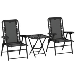 Garden Table and Chair Set 65*61*91 cm Powder-Coated Steel 3 Pieces Bistro Set Black Foldable & with Cup Holders