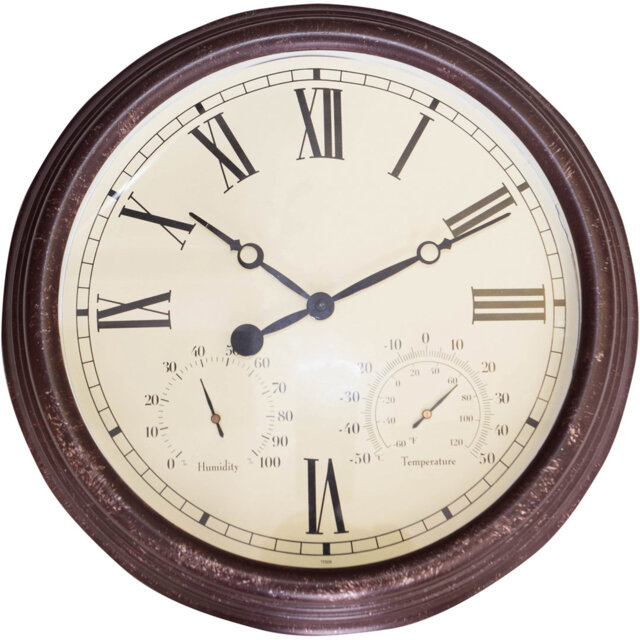 "Garden Vintage Design 15"" Outdoor and Indoor Clock with Thermometer and Hygrometer"