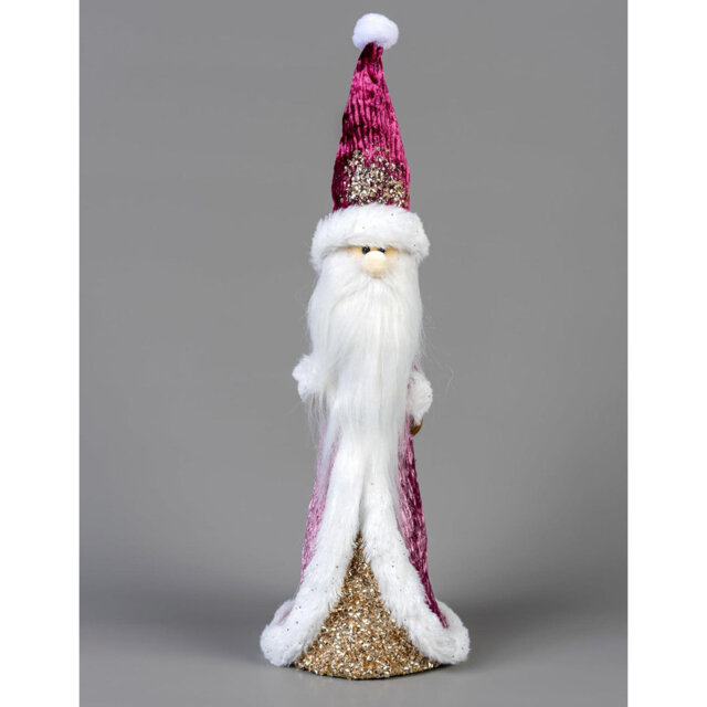 Santa Christmas Figurine with White Fur Trim and Long Beard for Festive Indoor Displays