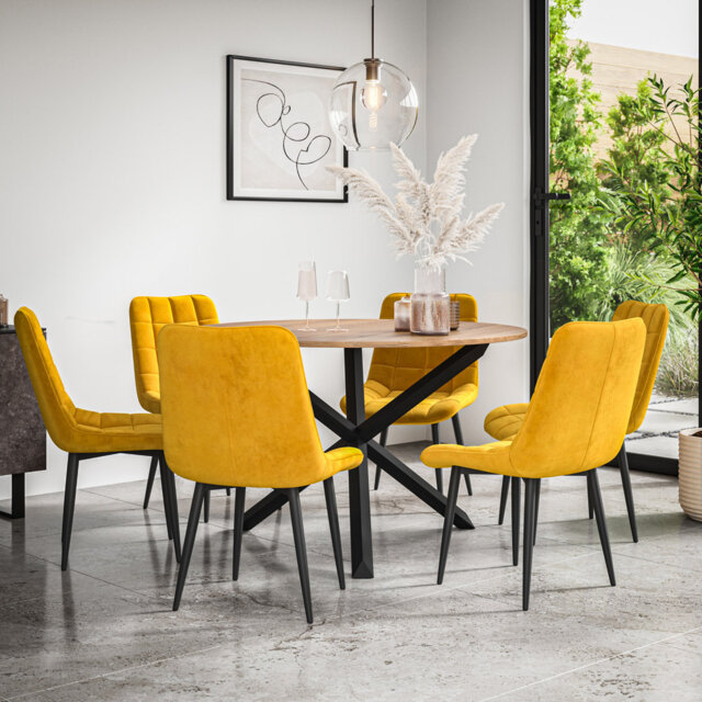 Darcus 120cm Round Dining Table Set with 6 Nova Velvet Chairs