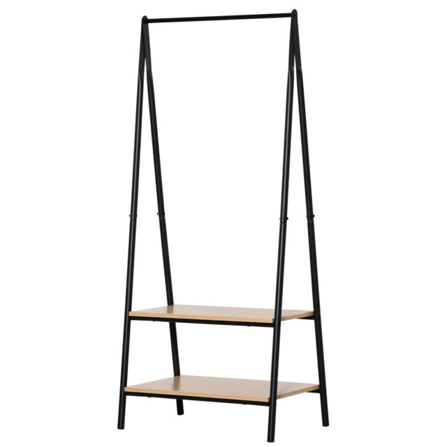 Clothes Rail, Freestanding Metal Clothes Rack With 2 Tier Storage Shelves For Bedroom And Entryway, 64 X 42.5 X 149 Cm, Black Frame