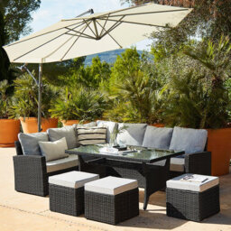 Bernardina All Weather Wicker/Rattan 9 - Person with Cushions & Parasol