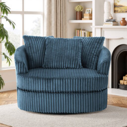Ultra Plush Faux Rabbit Fur Oversized Swivel Barrel Chair with Three Pillows
