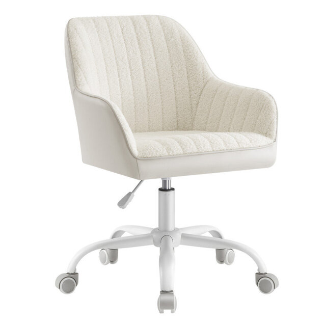 SONGMICS Office Chair, Swivel Chair, Makeup Vanity Chair, Short Pile Plush Fabric Surface, Sponge Padding, Adjustable Height, for Home Office, Study,