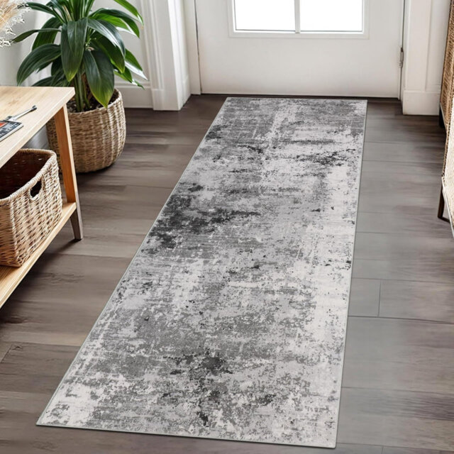 Carpet Runners for Hallways Non-slip 65 x 180cm Washable Kitchen Rug Distressed Hallway Runner Mat Low Pile Grey