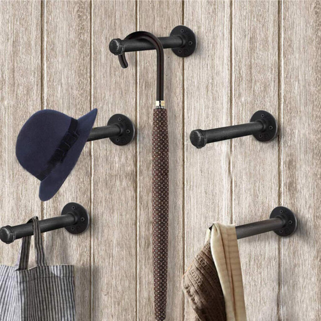2 Pcs 12 Inch Industrial Pipe Clothes Bar, Wall-Mounted Garment Holder Rack