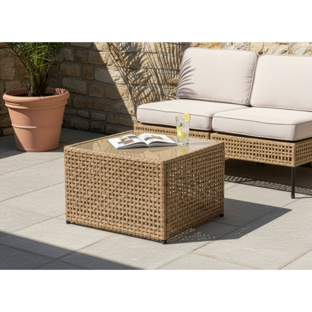 Cassaundra Square Tempered Glass Steel Outdoor Coffee Table - 66 cm W 66 cm D