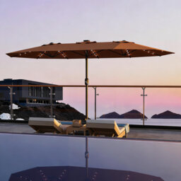 15FT Extra Large Rectangular Patio Umbrella with Stand – 450×270cm, LED Lights, UV Protection, Windproof, Easy Assembly, Outdoor Market Parasol, Base