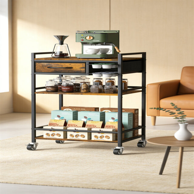 4-Tier Coffee Bar Cart With Storage, Coffee Station Cabinet With Pod Drawers , Mini Toaster Oven Stand Table For Home, Kitchen, Living Room