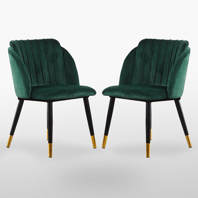 Inola Upholstered Velvet Dining Chairs - Ergonomic Soft Back with Metal Legs - Armchair for Dining Room Living Room Restaurants