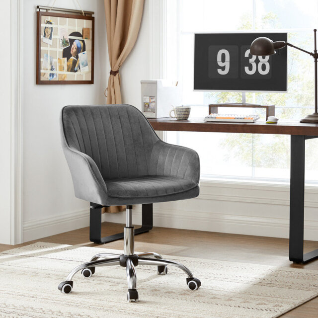 SONGMICS Office Chair, Swivel Chair, Makeup Vanity Chair, Short Pile Plush Fabric Surface, Sponge Padding, Adjustable Height, for Home Office, Study,