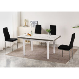 Jade White Sintered Stone Extending Dining Table with 4 Monza Velvet Chairs