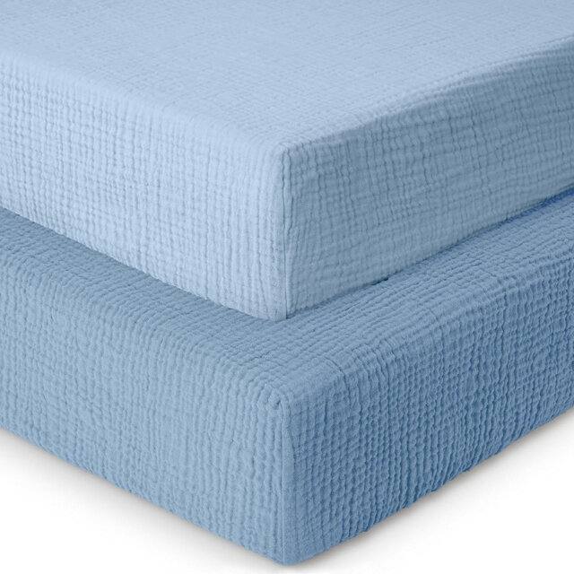 100% Cotton Muslin Cot Fitted Sheets 2 Pack- Soft & Breathable, Baby Mattress Sheets
