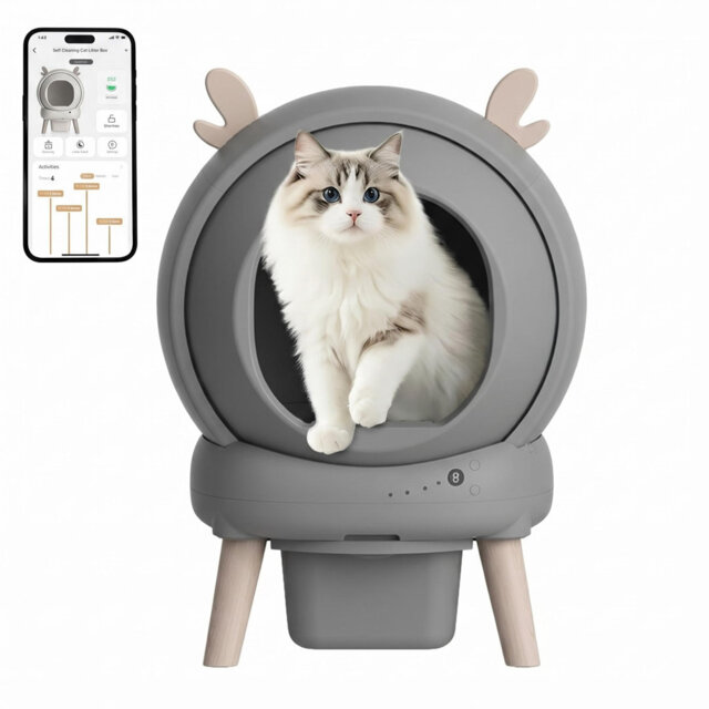 XXL Self-Cleaning Automatic Cat Litter Box Cabinet, 60L Smart Litter Tray - App Control - Safety Sensors & Anti-Pinch - Leak-Proof Odor Control, Multi
