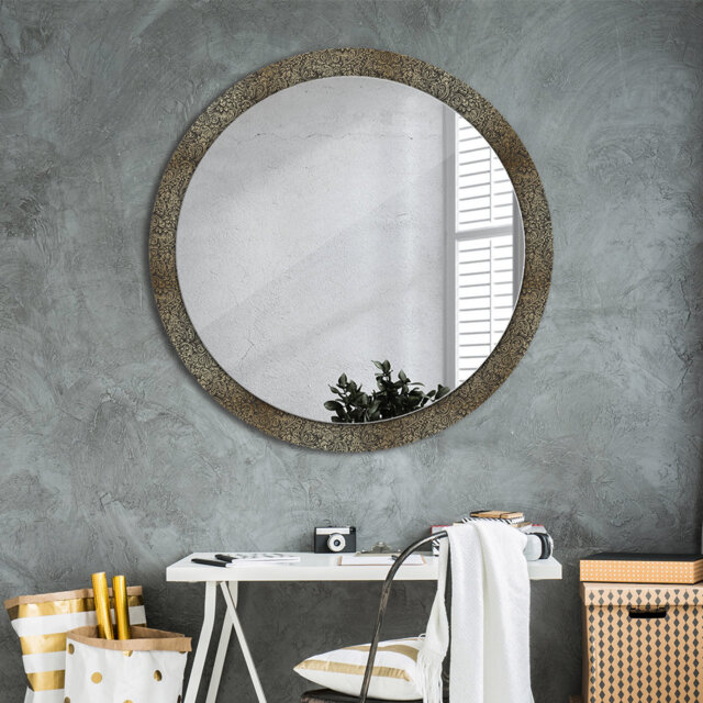 Huldar Round Glass Framed Wall Mounted Accent Mirror in Yellow